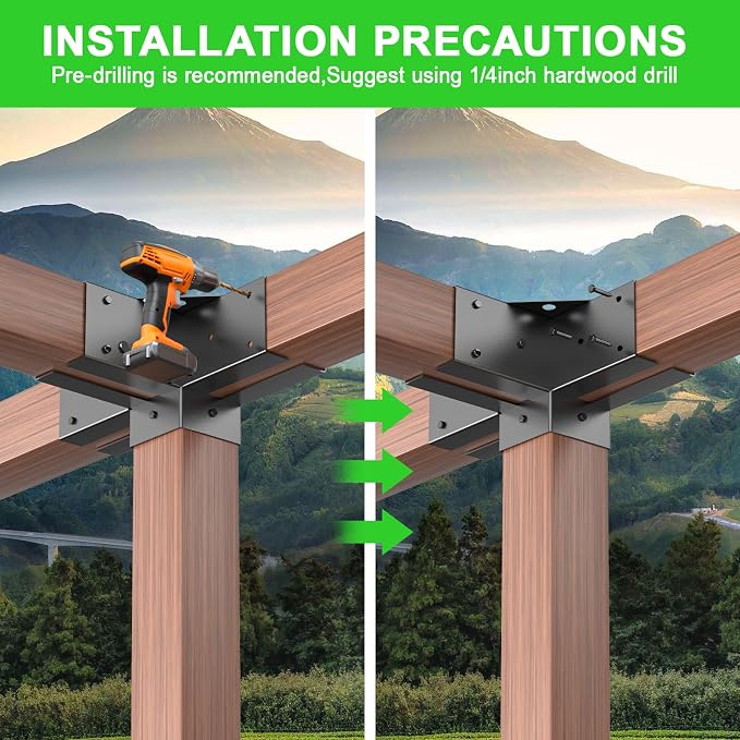 4-Way Pergola Brackets Kit for 4x4 Wood, 3.6 x 3.6 in, 2 Pack | Black-Coated - Image 6