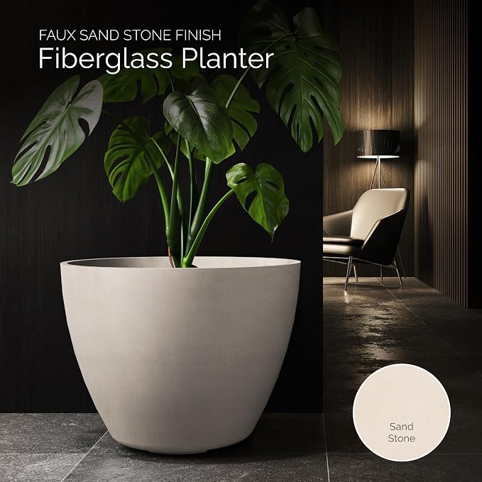 Lupo Tapered Indoor/Outdoor Planter, 20x15in Sand Stone - Image 2