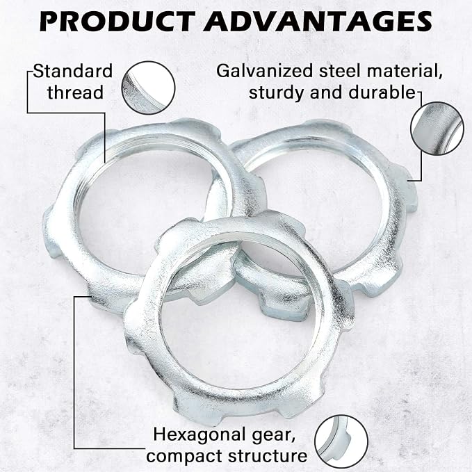 Yaocom 50 Pcs Electrical Conduit Lock Nut Rigid Lock Nut, 3/4 Inch | Galvanized - Image 3