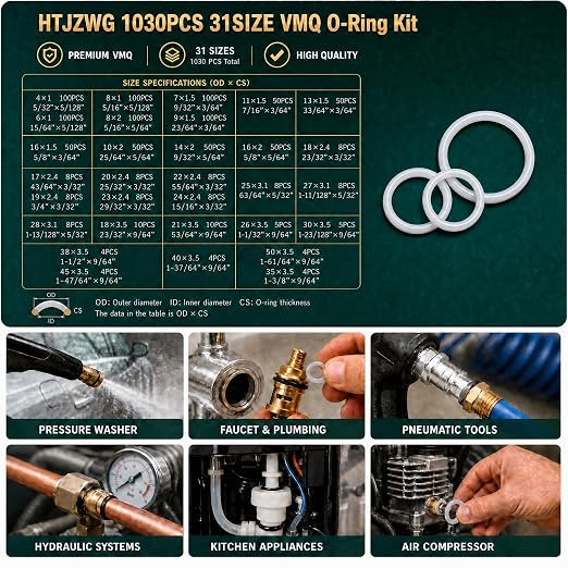 1030PCS Silicone Rubber O-Ring Assortment Kit in 31 Sizes | High Temp & Flexible - Image 6
