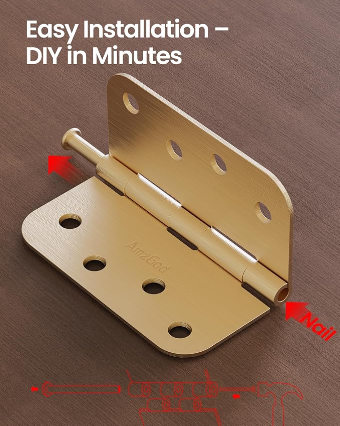 Gold Door Hinges 3 Pack 4 Inch Rounded - Image 4