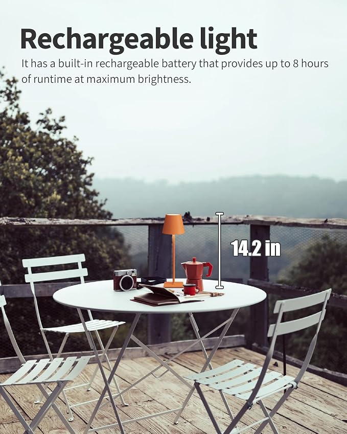 KDG 2 Pack Cordless Orange Table Lamps, Rechargeable Portable LED Desk Lamp | - Image 2