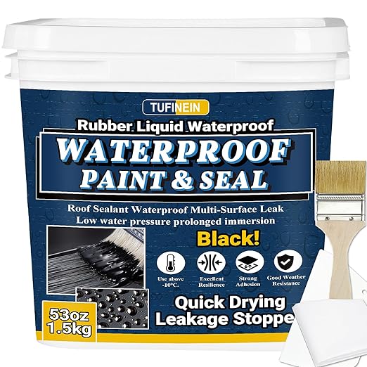 Rubber Liquid Waterproof Sealant, TUFINEIN 53oz/1.5kg Black Quick Drying Multi by TUFINEIN