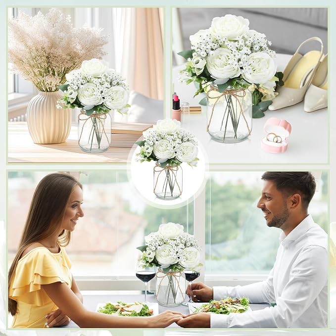 12 Sets Mason Jar Flowers Centerpiece Table Decorations, Artificial Peony - Image 5