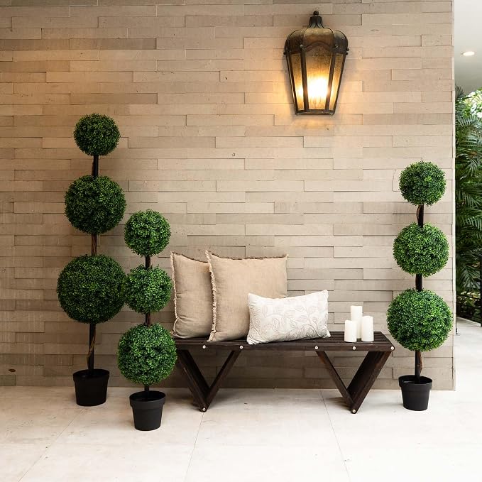 Nearly Natural 6ft. Artificial Triple Ball Boxwood Topiary Tree - Image 7