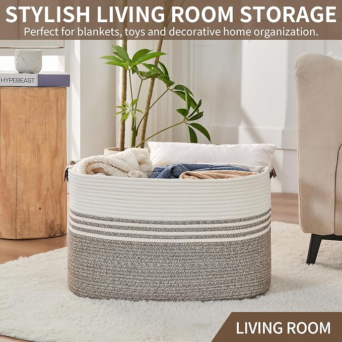Laundry Hamper with Handles, 72L Rope Laundry Basket, toys and laundry in - Image 7