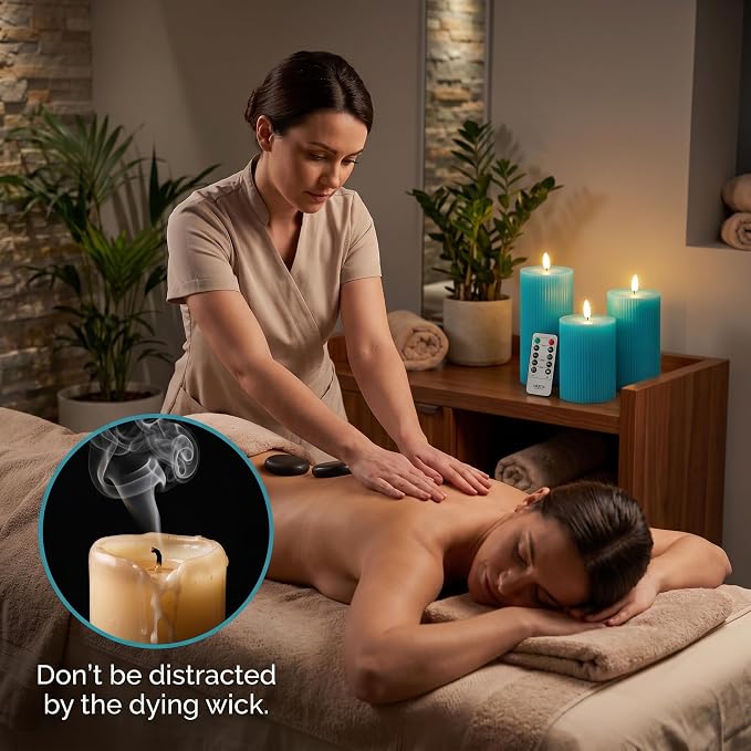 VENTA Turquoise Flameless Pillar Candles, Boho & Modern Home Decor - Image 7