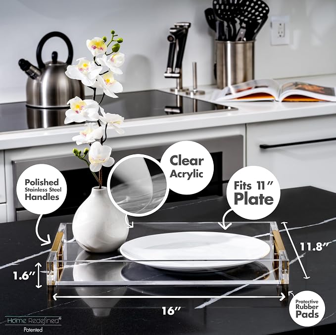 Modern 16"x12" Rectangle Acrylic Lucite Plastic Decorative Serving Tray - Image 3