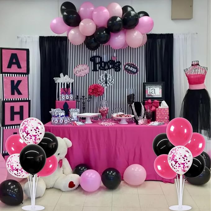 TONIFUL 4 Set Black Hot Pink Balloon Stand Balloon Centerpieces - Image 4