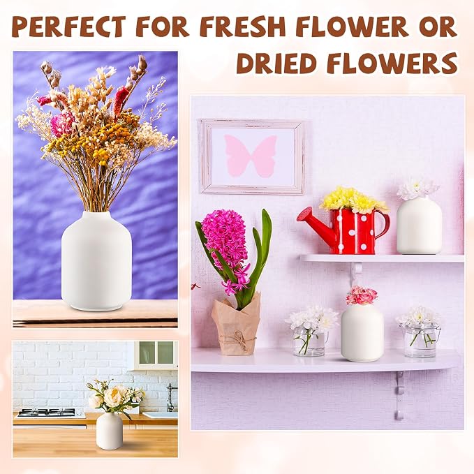 Tioncy 15 Pack White Ceramic Bud Vases Bulk Boho Small Flower Vase White - Image 6