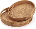 2 Pack Round Rattan Tray, Hand Woven Serving Tray by XIMISISE
