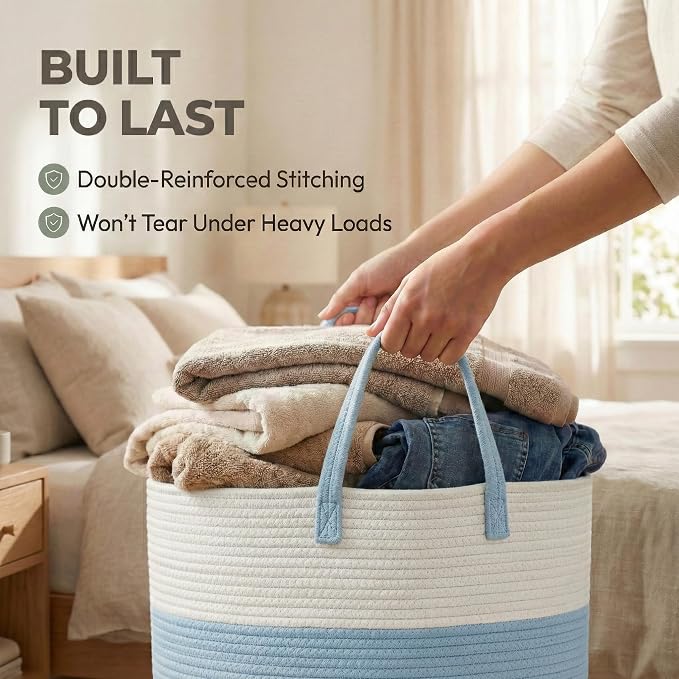 JMvicyroam 115L Extra Large Machine Washable Cotton Rope Blanket Basket | - Image 6