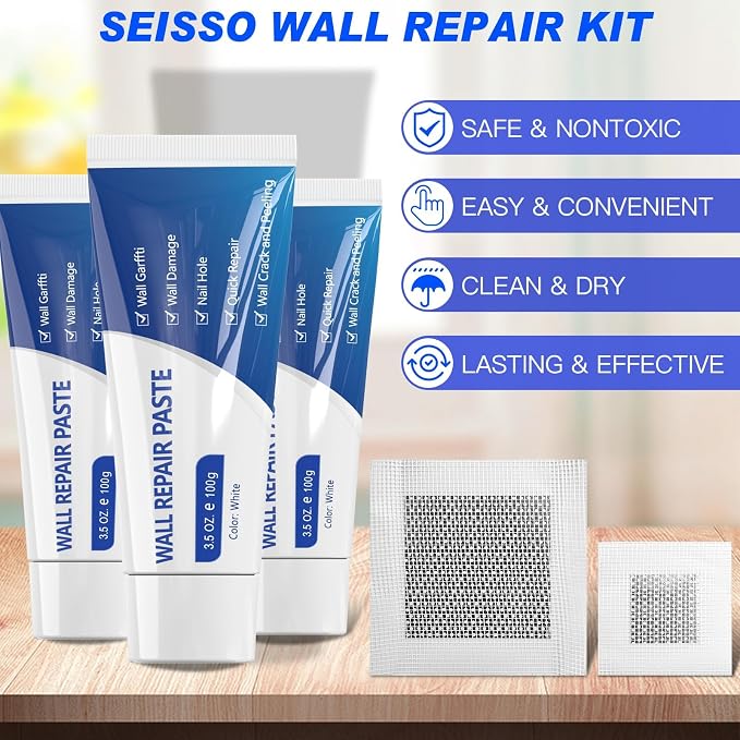 SEISSO Drywall Repair Kit, Wall Mending Agent*3, Wall Patch*4, Scraper and - Image 2
