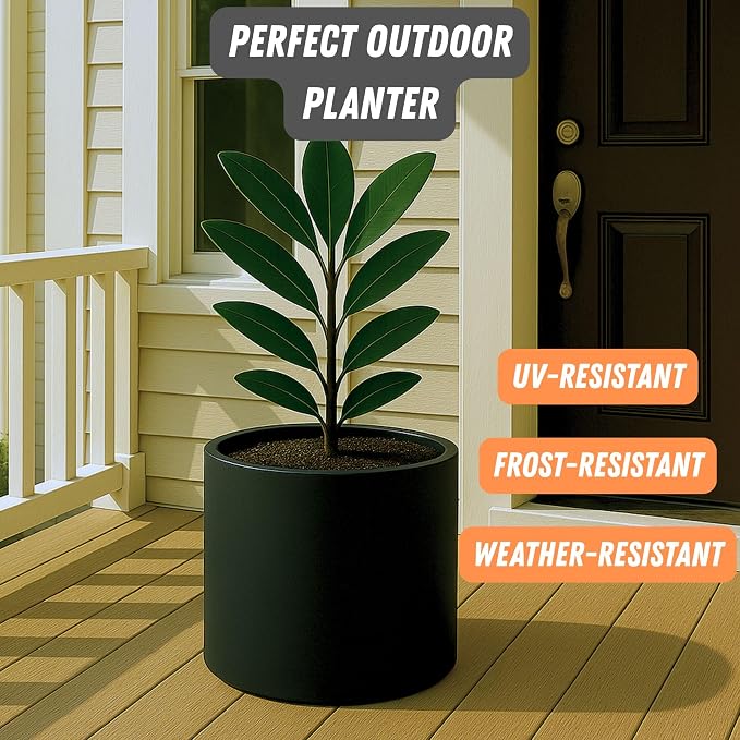 Fox & Fern Large Planter for Indoor or Outdoor, Matte Black, 14.6 Inch | UV & - Image 5