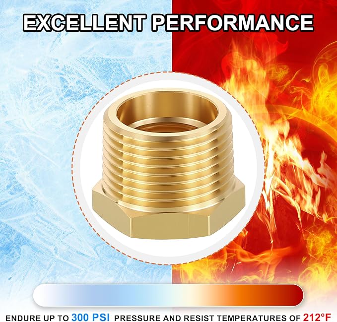 5 Pack Male to FeMale Adapters, 3/4" NTP Male x 1/2" NTP Female Threaded Brass - Image 7