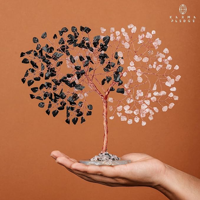Handmade Healing Crystal Tree of Life Black Obsidian & Rose Quartz Chakra Tree - Image 7