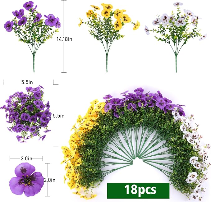 Rowfad 18 Pcs Artificial Fake Pansy Flowers - Image 2