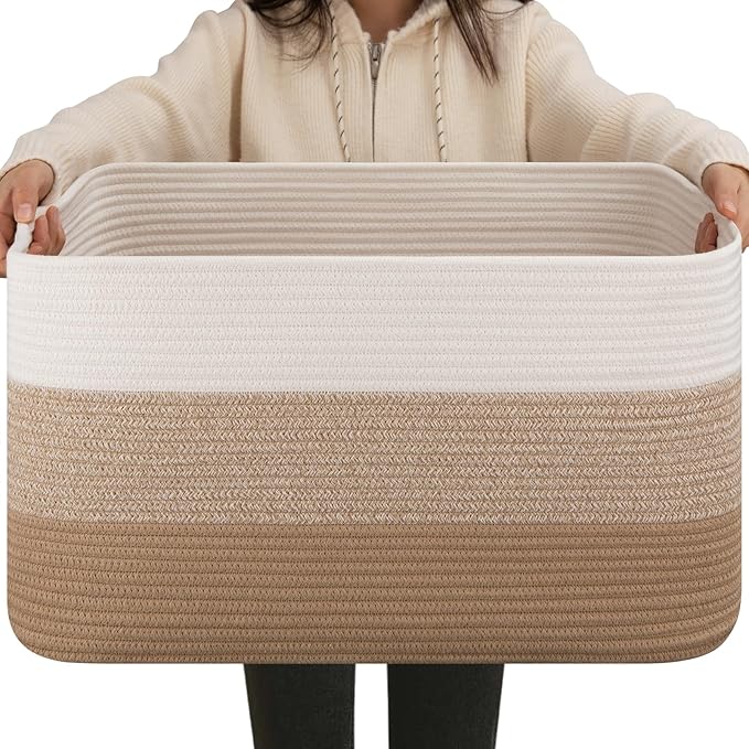OIAHOMY Blanket Basket Laundry Basket Dog Toy Basket 75L Light Yellow | Large by MasterofSpaceOptimization