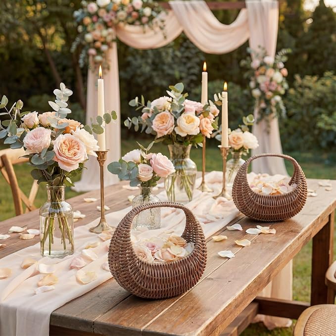 3 Pack Flower Girl Basket with Handle, 6.7 x 6.5 x 4.3 Inch, Half Moon Rattan - Image 4
