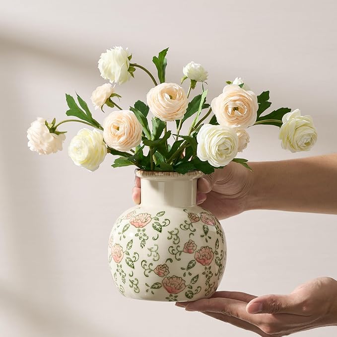 SIDUCAL Ceramic Vintage Vase, 5.91 Inch Retro Ice Cracked Chinoiserie Floral - Image 8