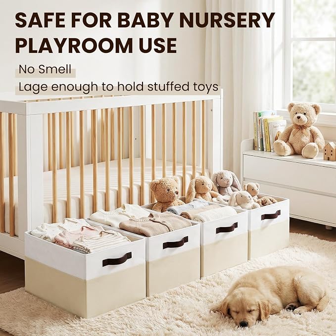 4 Pack Baby Clothes Organizer Bins, Fabric Collapsible Storage Baskets - Image 4