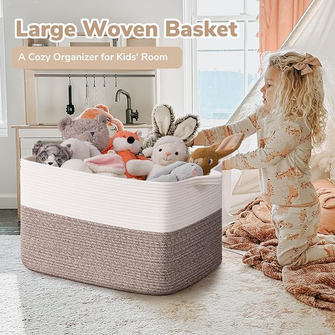 Goodpick Large Woven Rope Blanket Basket, Living Room, Bedroom & Nursery - Image 2