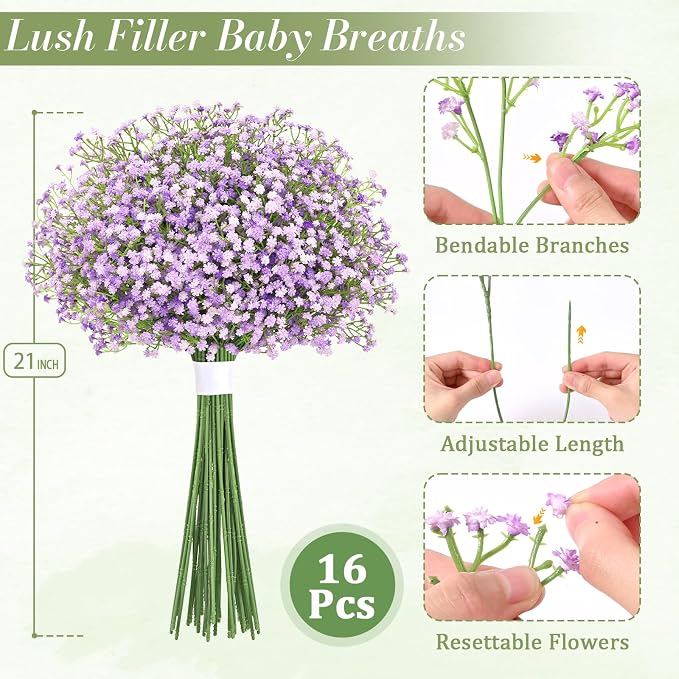 16Pcs Babys Breath Artificial Flowers, Baby Breath Flowers Artificial Bulk | - Image 9