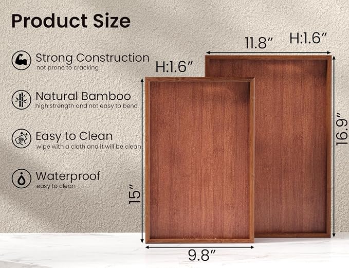 Fibogollo Bamboo Set of 2 Serving Tray - Image 6