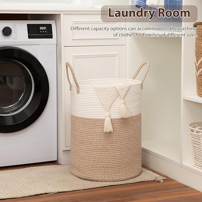 OIAHOMY 100L Nursery Hamper Laundry Basket Laundry Hamper Brown/White | - Image 4