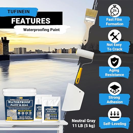 Rubber Liquid Waterproof Sealant, TUFINEIN 11 LB/5 KG Neutral Gray Quick Drying - Image 3
