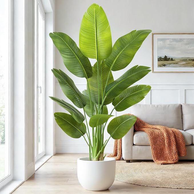 Lifelike Bird of Paradise Artificial Plant, 5ft Faux Banana Leaf Tree by Keeplush