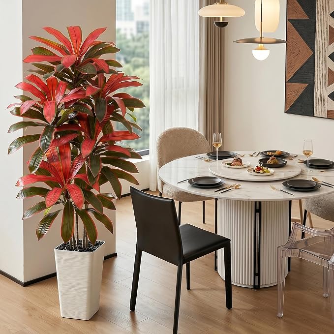 Artificial Dracaena Tree: 6FT Fake Plants Silk Faux Trees（White Pot） | - Image 10