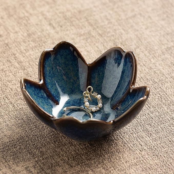 Floral Ceramic Jewelry Tray, 3.5" Ring Holder Trinket Bowl | Petite bowl keeps by Unknown