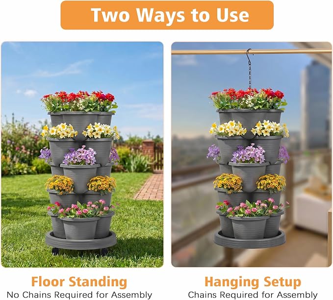 VECELO 5 Tier Vertical Garden Planter, Self Watering Stackable Planters - Image 6