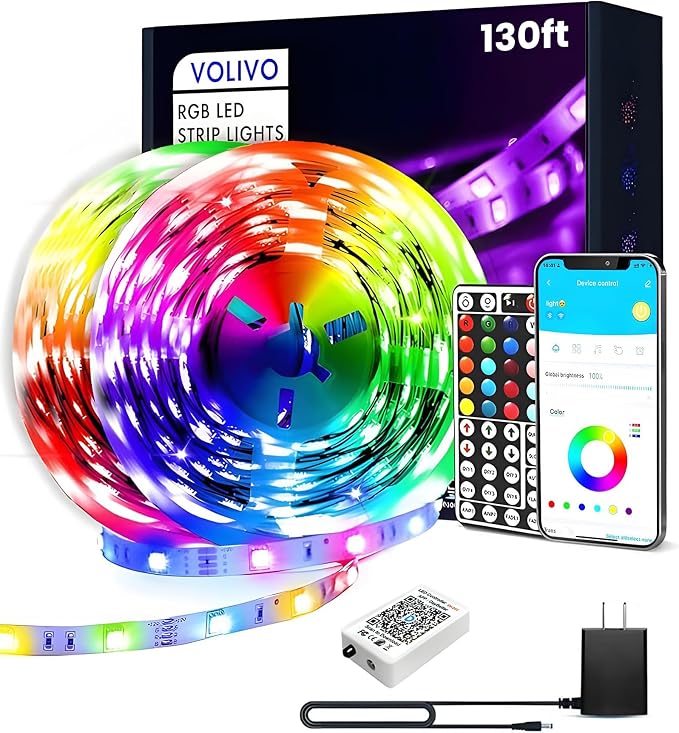 VOLIVO 130FT LED Strip Lights RGB Color Changing | 44-Key IR Remote Control by VOLIVO
