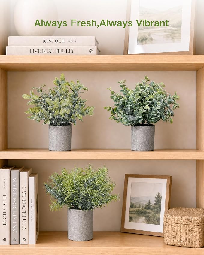 Velener Set of 3 Small Fake Plants Eucalyptus, Artificial Plants Indoor - Image 9