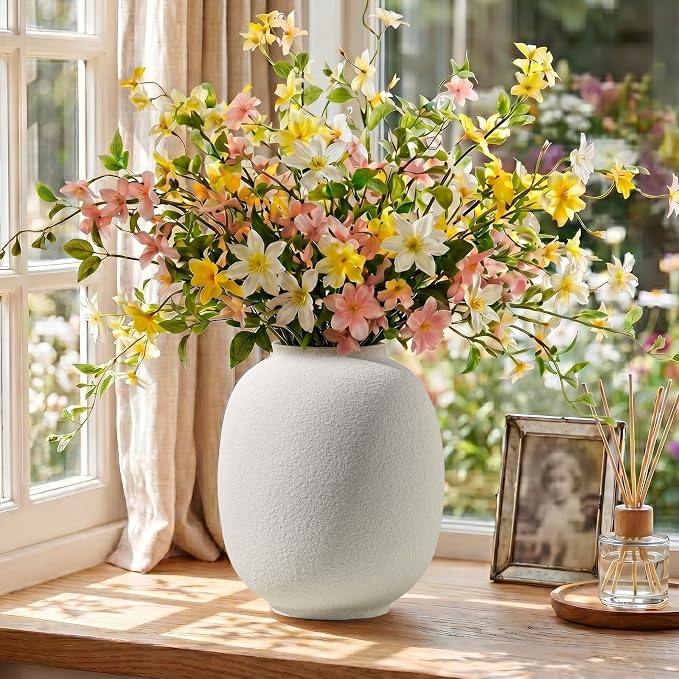 Large White Ceramic Vase, 9.9in Round Tall Flowers Vase - Image 4