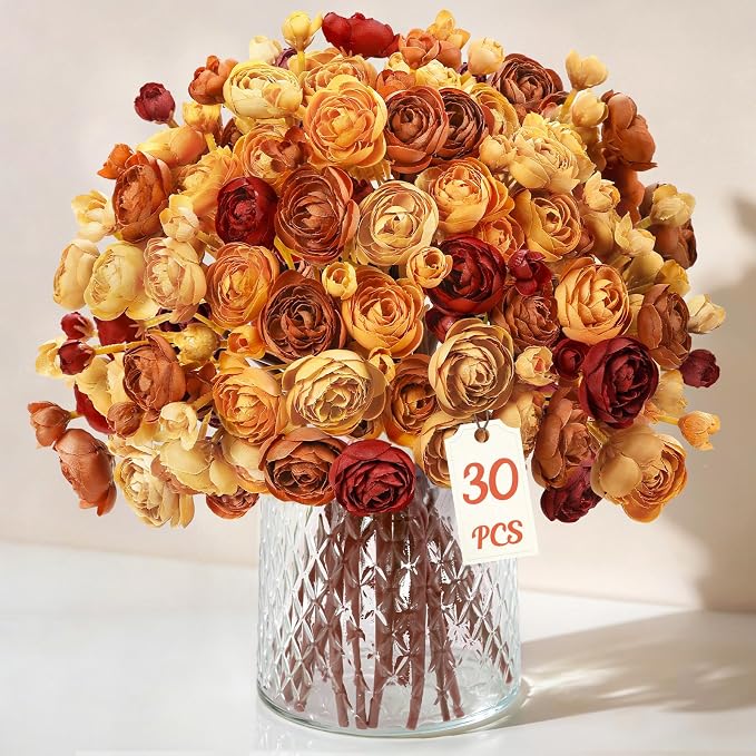 Alupssuc 30Pcs Ranunculus Artificial Flowers Fall Faux Silk Mini Ranunculus | by Alupssuc