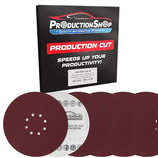 ProductionShop Premium 9" Red 8-Hole Pattern 120 Grit Sanding Discs, Box of 20 by ProductionShop