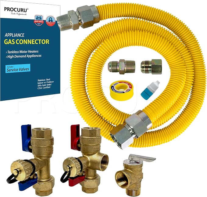 1" OD x 48" x 3/4"MIP x 3/4"FIP Flexible Gas Connector Kit by PROCURU
