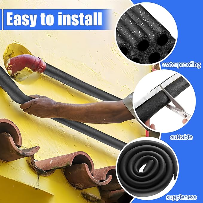8 Pack Pipe Insulation Foam Tube, 3/4'' Self Adhesive Pre Slit Foam Pipe Covers - Image 3