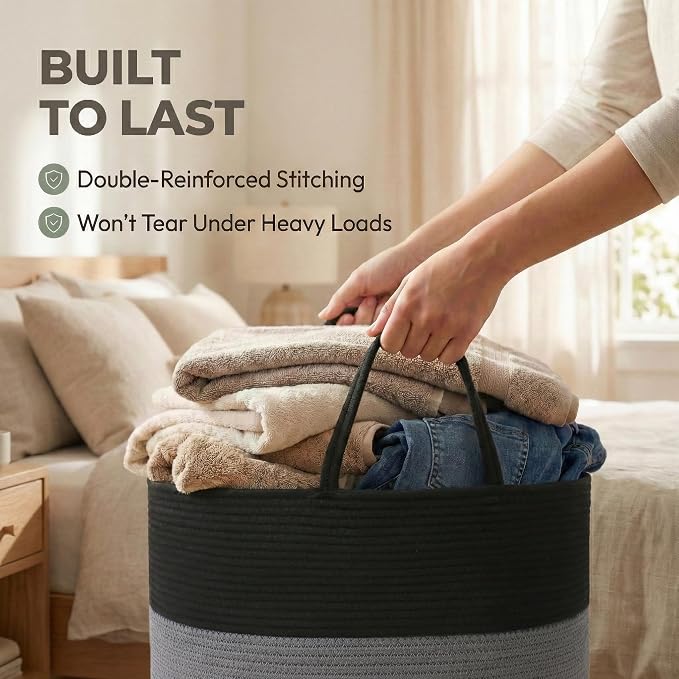 JMvicyroam 115L Extra Large Machine Washable Cotton Rope Blanket Basket | - Image 6