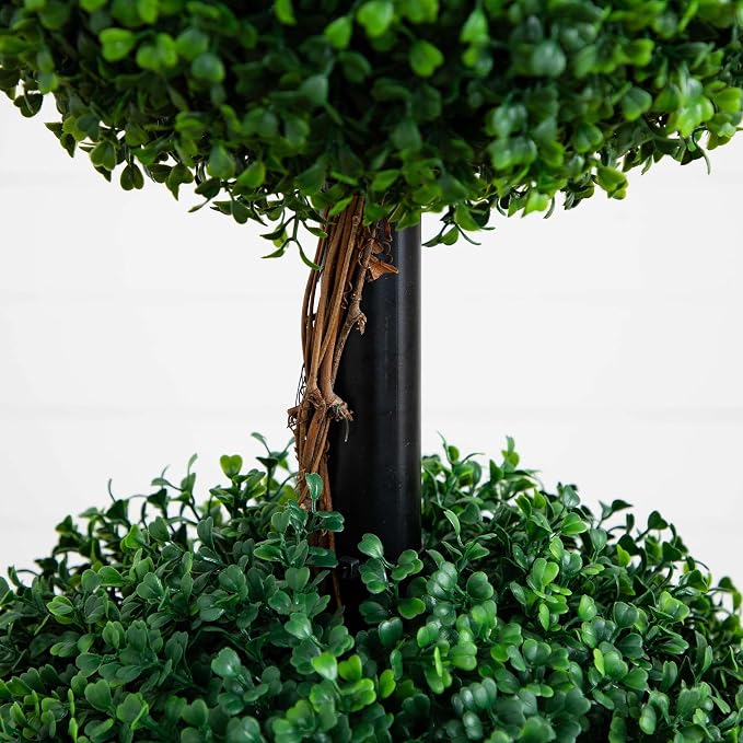 Nearly Natural 5 ft Artificial Triple Ball Boxwood Topiary Tree Floor Plant | - Image 4