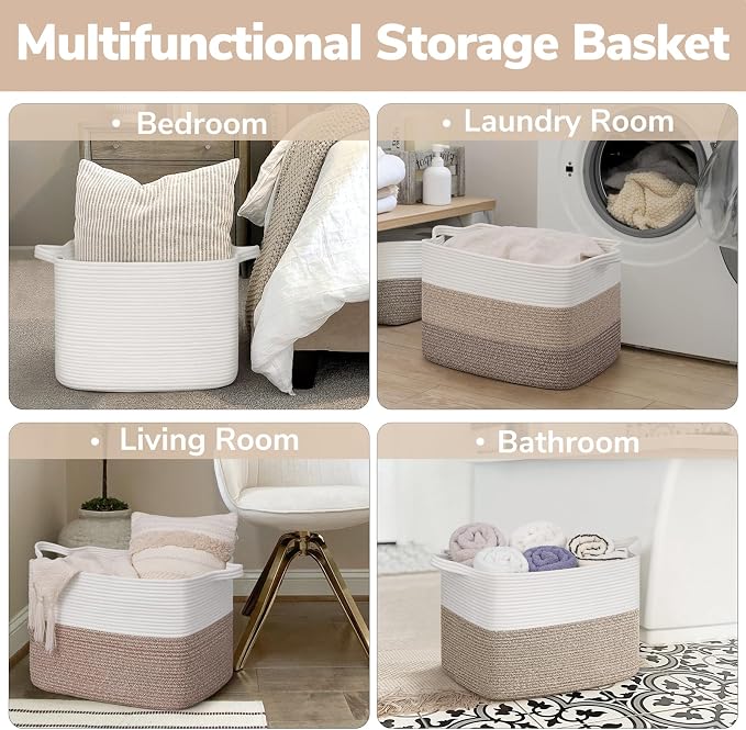 Goodpick 50L Large Woven Storage Basket, Cotton Rope Baskets - Image 5