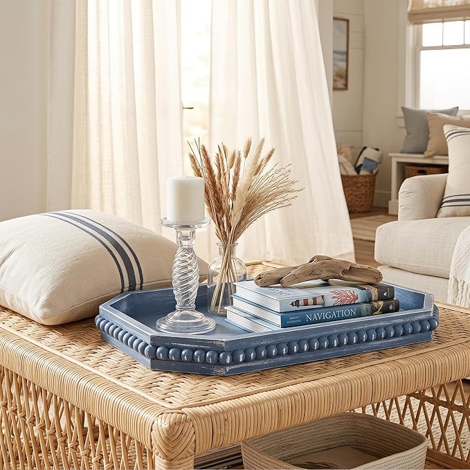 Hrastany Blue Wood Decorative Tray, Coffee Table Tray - Image 3