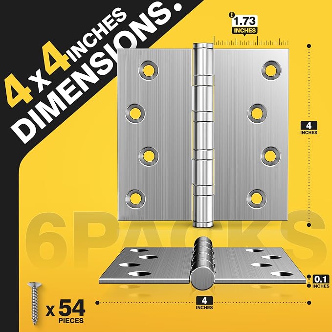 KOLET Ball Bearing Door Hinges, 4 x 4 Inches, Brushed Nickel, 6 Pack | Square - Image 2