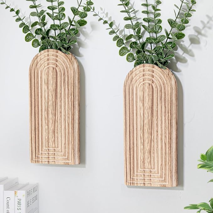 Handmade Wooden Wall Vases Set of 2 by Unknown