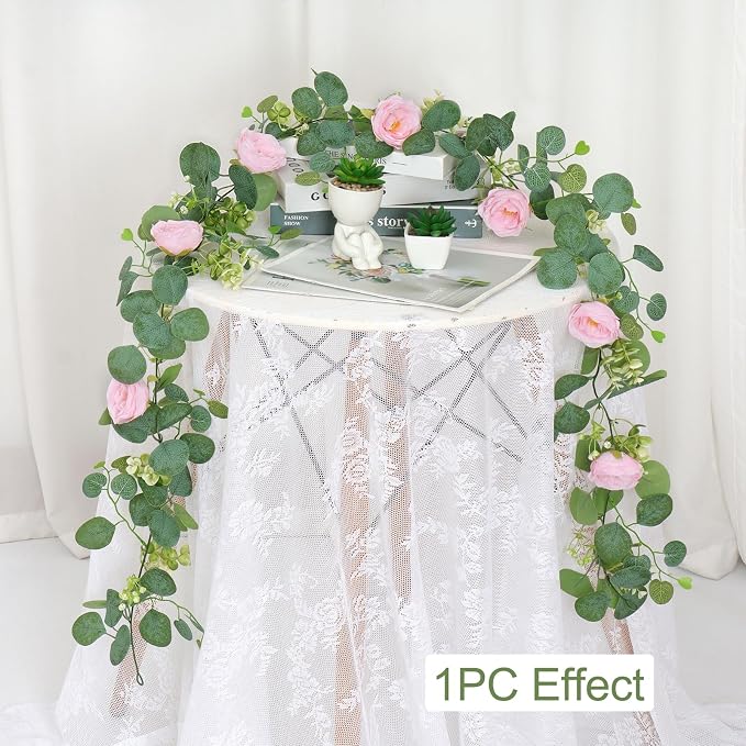 TOCHGREEN 2 Pack 13Ft Artificial Eucalyptus Flower Garland - Image 3
