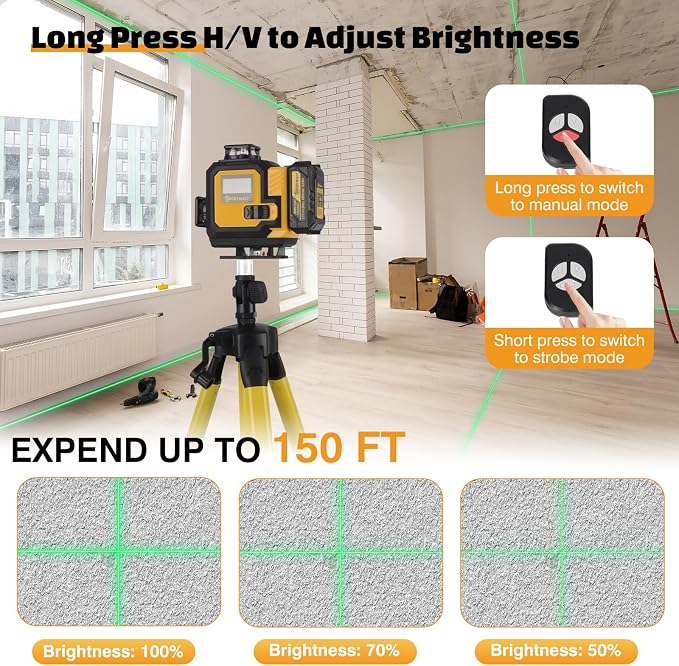 4D 16 Line 360° Self Level Green Laser Level Kit Tripod Battery Bracket | 360° - Image 5
