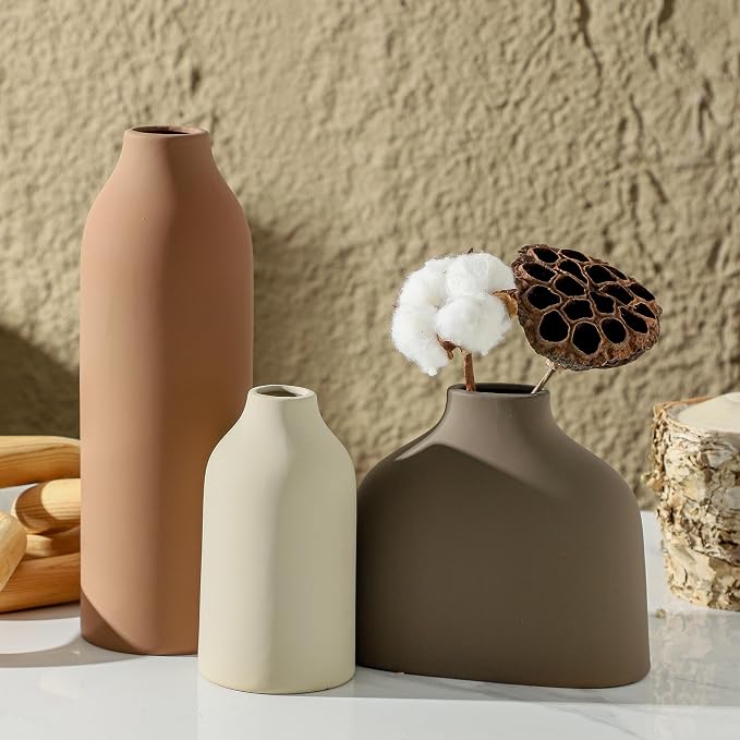 Enra Ceramic Vase Set of 3, Modern Minimalist Vases - Image 6